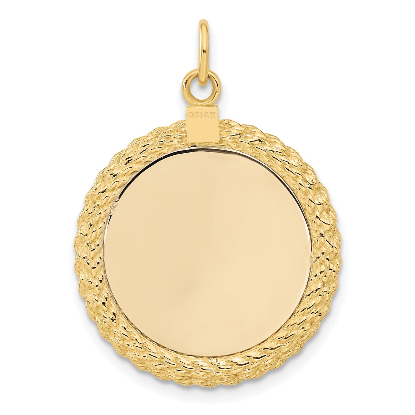 14k Plain .013 Gauge Round Engravable 27x21mm Disc with Rope Edge Charm