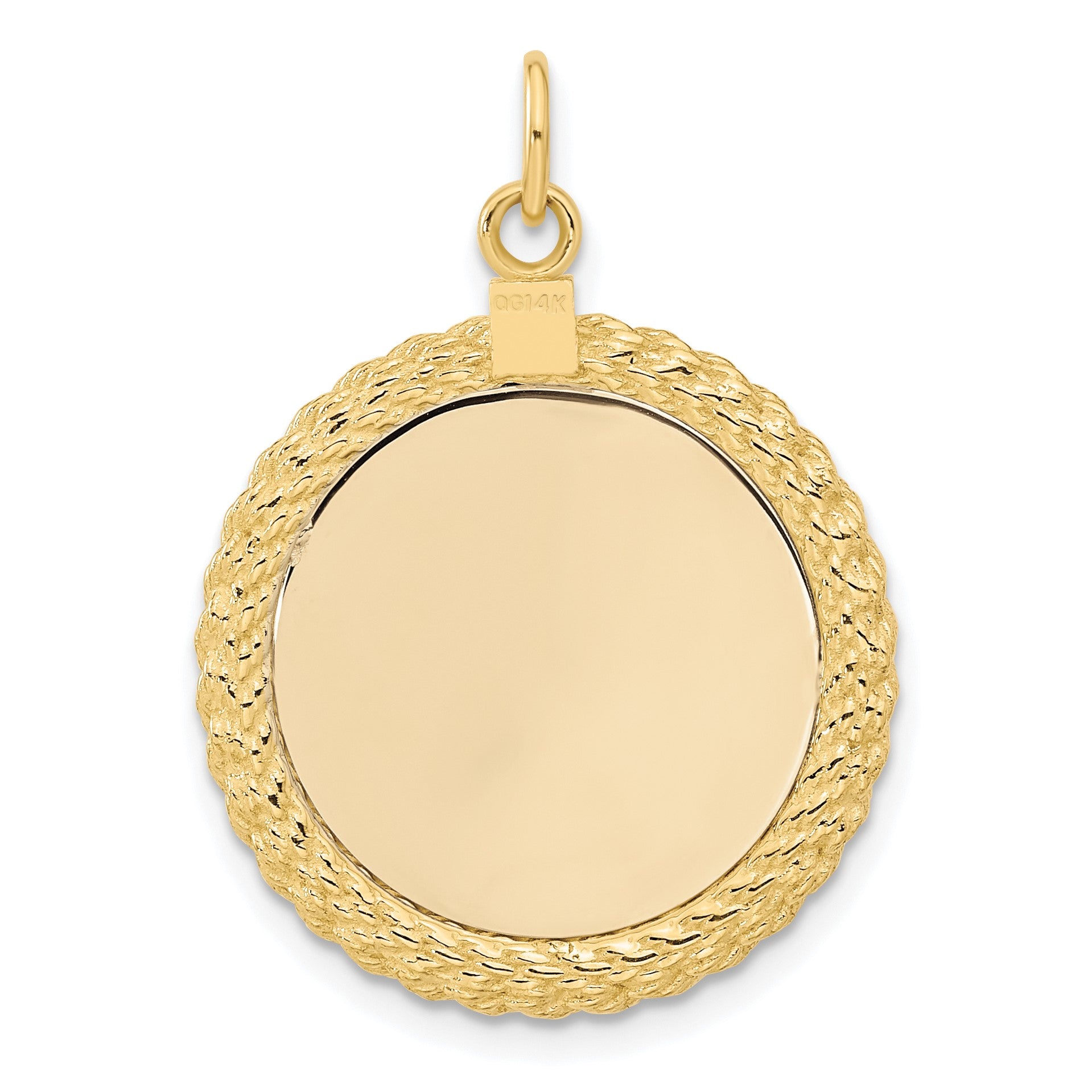 14k Plain .013 Gauge Round Engravable 27x21mm Disc with Rope Edge Charm