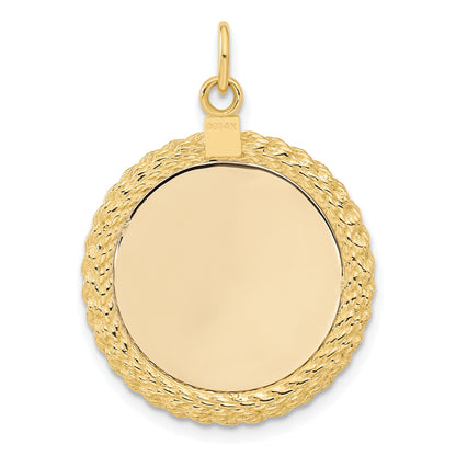 14k Plain .013 Gauge Round Engravable 27x21mm Disc with Rope Edge Charm