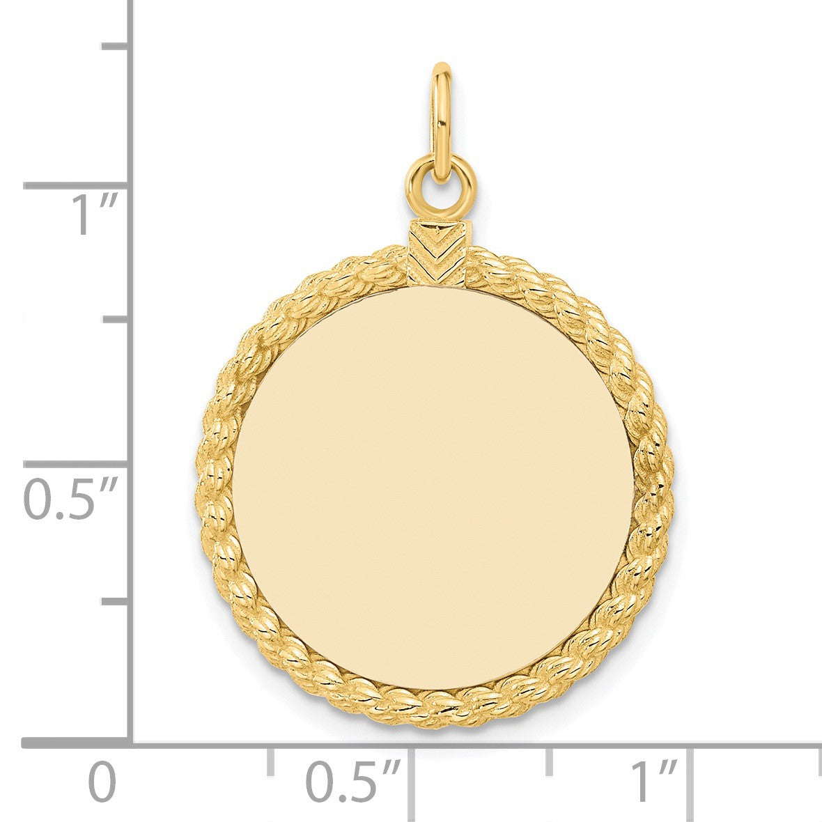 14k Plain .013 Gauge Round Engravable 27x21mm Disc with Rope Edge Charm