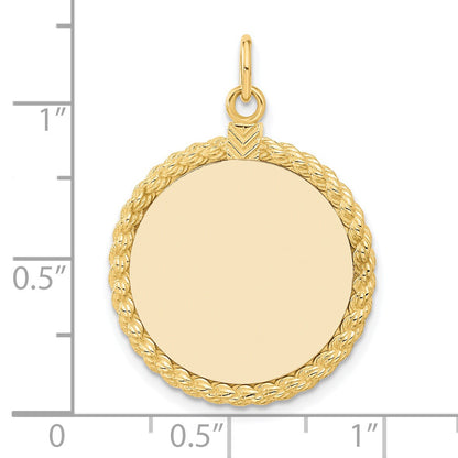 14k Plain .013 Gauge Round Engravable 27x21mm Disc with Rope Edge Charm