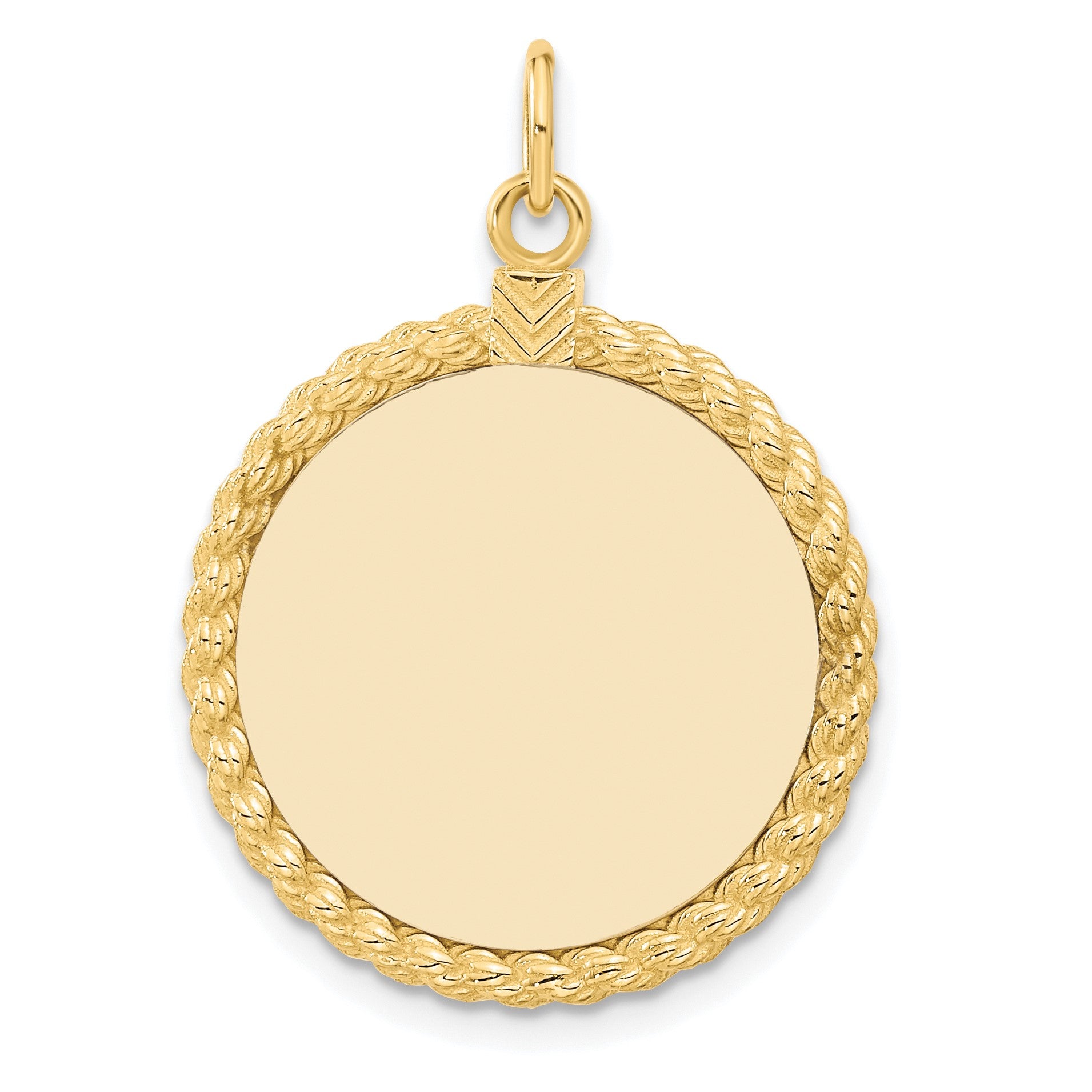 14k Plain .013 Gauge Round Engravable 27x21mm Disc with Rope Edge Charm