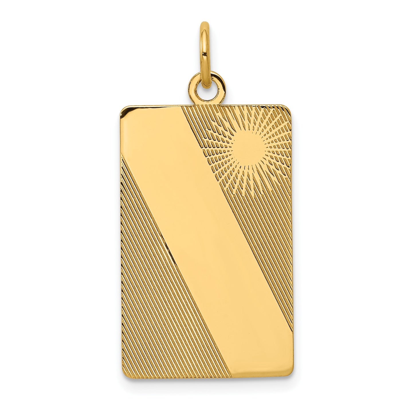 14k Patterned Sunburst with Diagonal Stripe .013 Gauge Engravable Rectangular 27x14mm Disc Charm