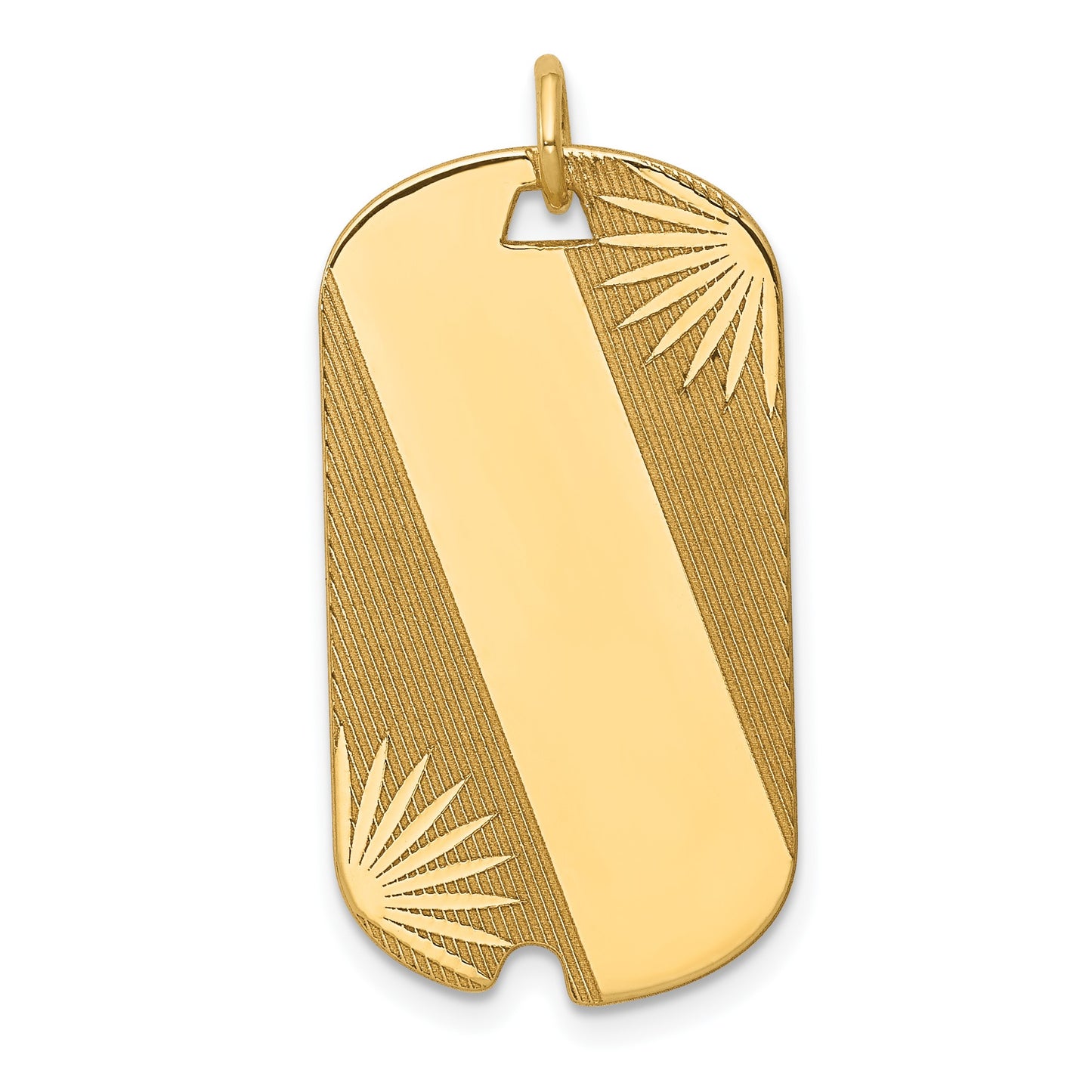 14k Patterned Sunburst with Diagonal Stripe .018 Gauge Engravable 28x15mm Dog Tag Disc Charm