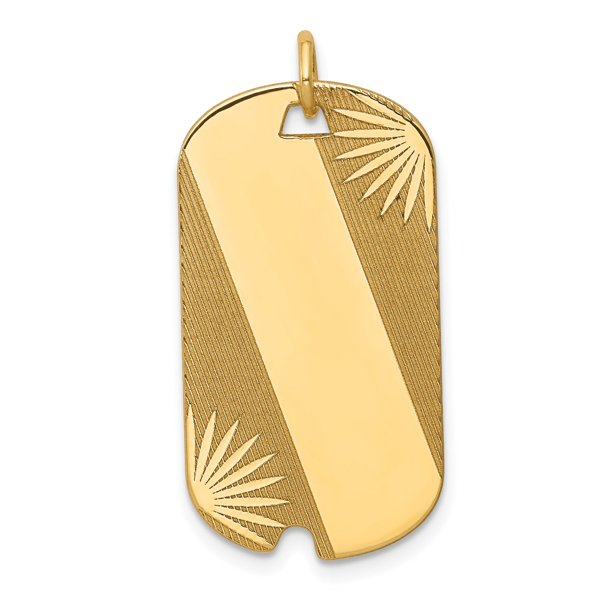 14k Patterned Sunburst with Diagonal Stripe .018 Gauge Engravable 28x15mm Dog Tag Disc Charm