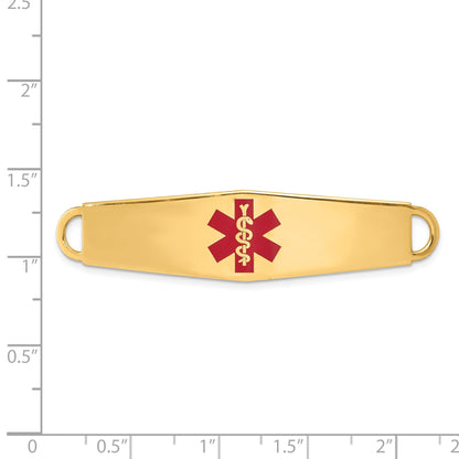 14k 60x13mm Red Enameled Oval Shape Medical ID Plate