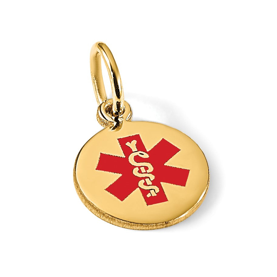 14k 9.5mm Round Red Enameled Medical Jewelry Pendant