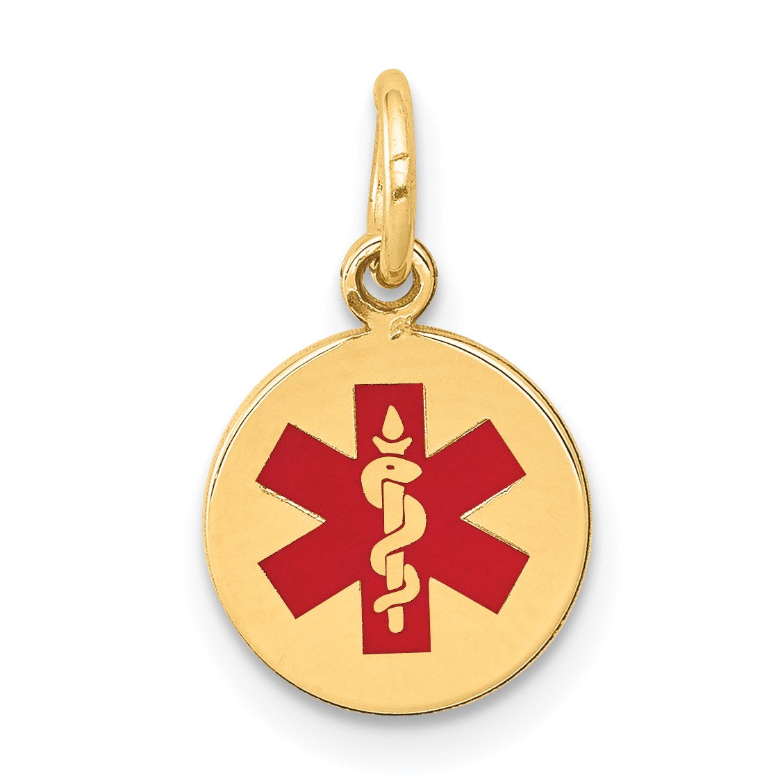 14k 9.5mm Round Red Enameled Medical Jewelry Pendant