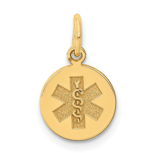 14k 9.5mm Round Non-enameled Medical Jewelry Pendant