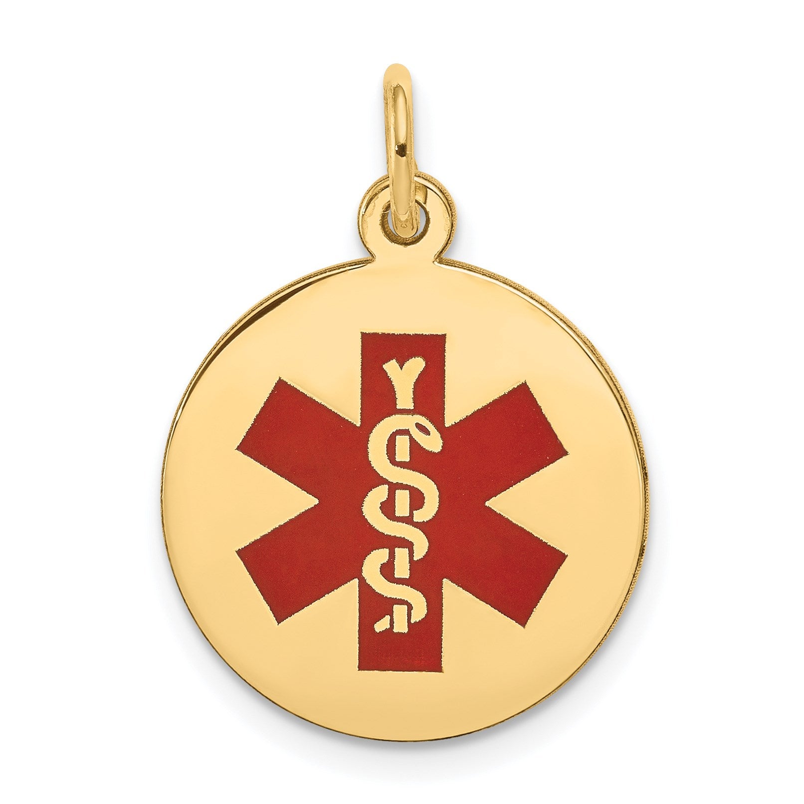 14k 16mm Round Red Enameled Medical Jewelry Pendant
