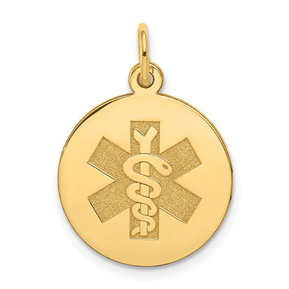 14k 16mm Round Non-enameled Medical Jewelry Pendant