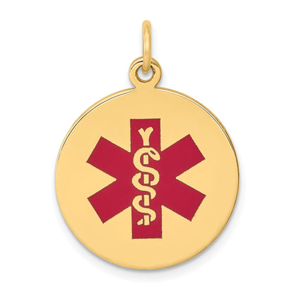 14k 19mm Round Red Enameled Medical Jewelry Pendant