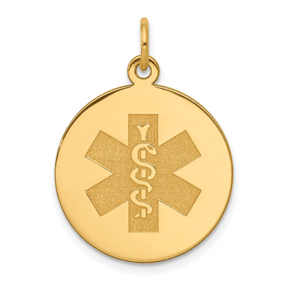 14k 19mm Round Non-enameled Medical Jewelry Pendant