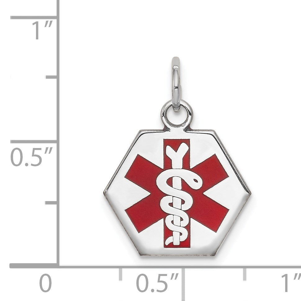 14k White Gold 15mm Hexagon Red Enameled Medical Jewelry Pendant