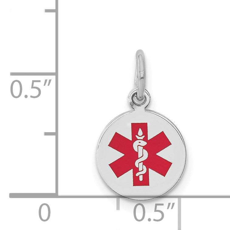 14k White Gold 9.5mm Round Red Enameled Medical Jewelry Pendant
