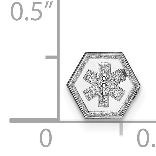 14k White Gold 6mm Hexagon Non-enameled Attachable Medical Jewelry Emblem