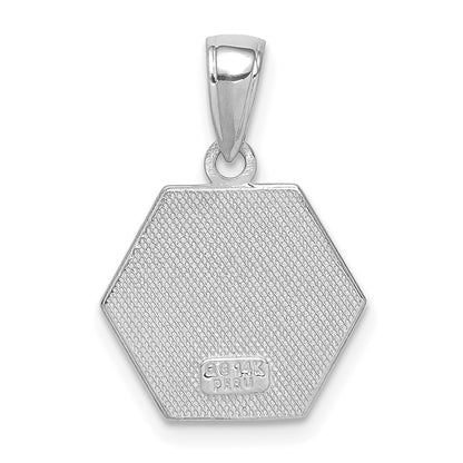 14K White Gold Textured Back Red Enameled Medical Disk Pendant
