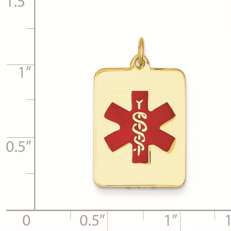 14k 22x15mm Rectangle Red Enameled Medical Jewelry Pendant