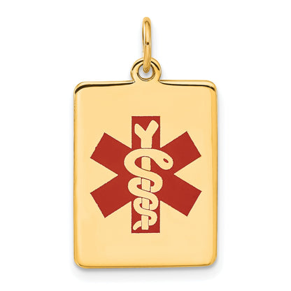 14k 22x15mm Rectangle Red Enameled Medical Jewelry Pendant