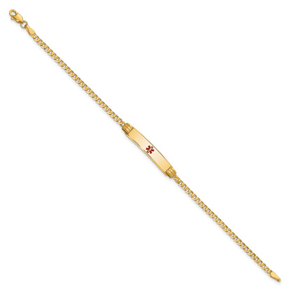 14K Medical Solid Chain/Solid Plate 26x5mm Centered Red Enamel Curb Link 7 inch ID Bracelet