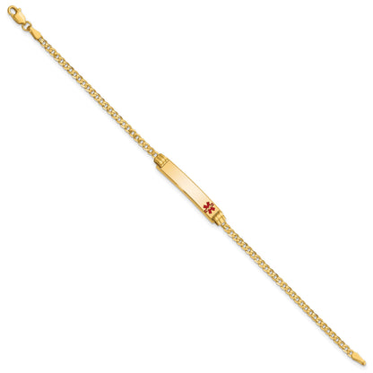 14K Medical Solid Chain/Solid Plate 26x5mm Off-Center Red Enamel Curb Link 7 inch ID Bracelet
