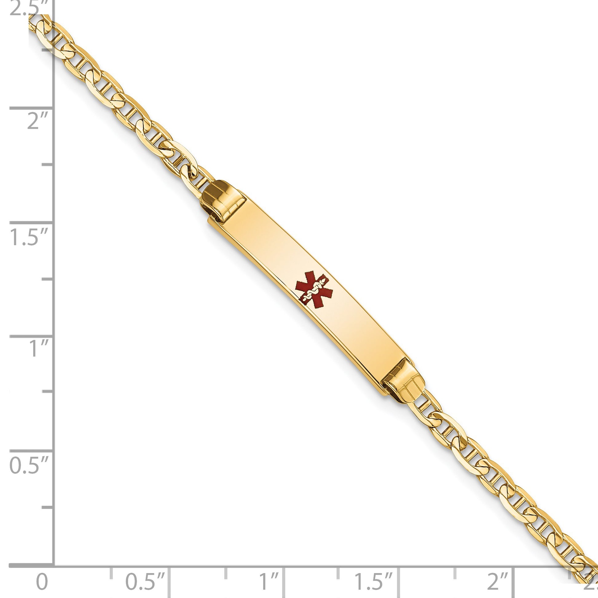 14K Medical Solid Chain/Solid Plate 26x5mm Centered Red Enamel Anchor Link 6 inch Baby/Child ID Bracelet