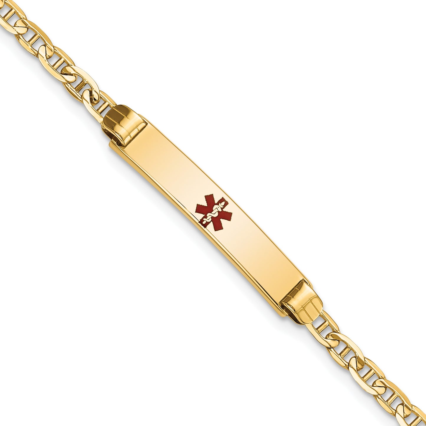 14K Medical Solid Chain/Solid Plate 26x5mm Centered Red Enamel Anchor Link 6 inch Baby/Child ID Bracelet