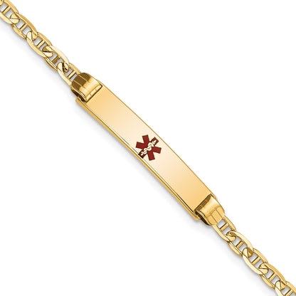 14K Medical Solid Chain/Solid Plate 26x5mm Centered Red Enamel Anchor Link 6 inch Baby/Child ID Bracelet