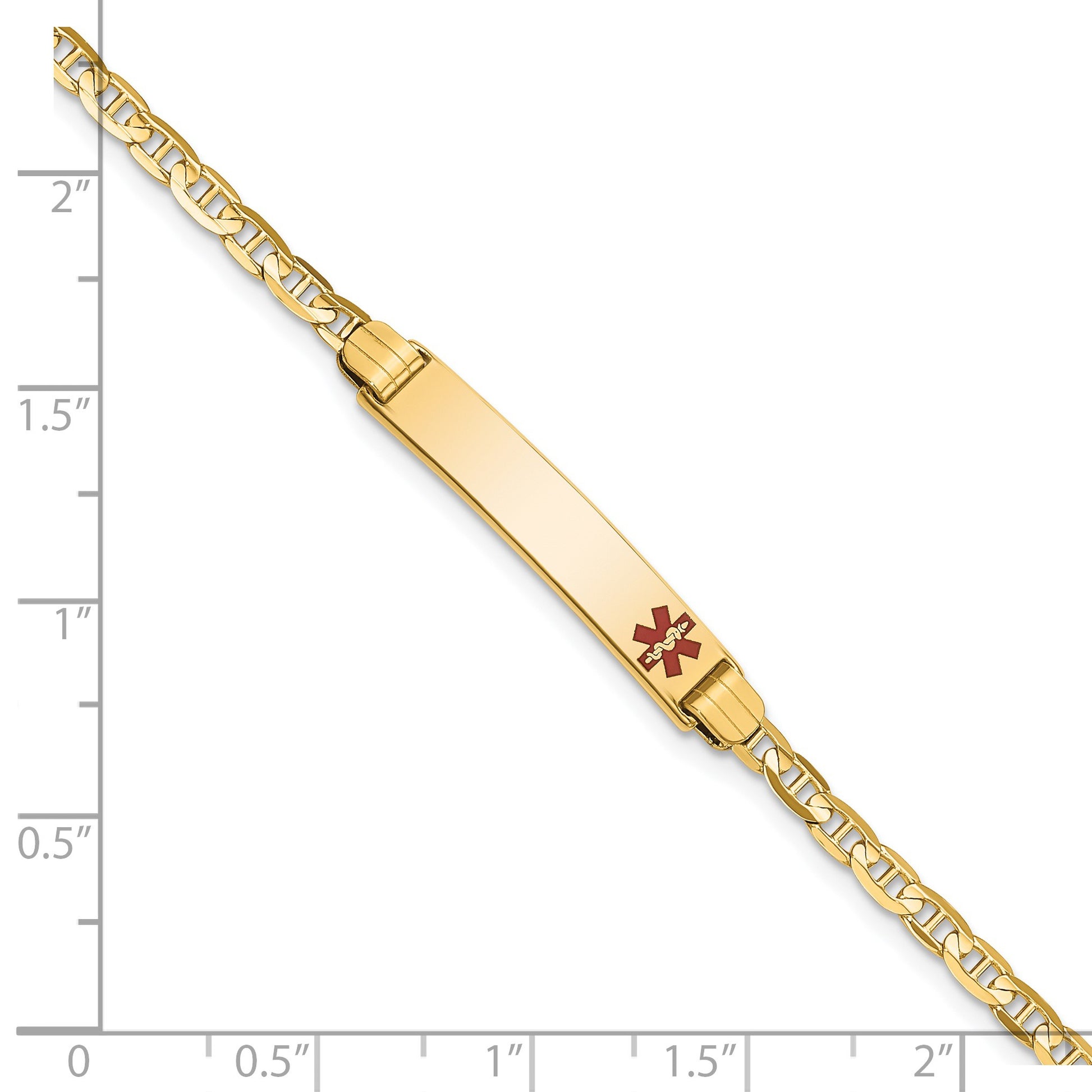 14K Medical Solid Chain/Solid Plate 26x5mm Off-Center Red Enamel Anchor Link 6 inch Baby/Child ID Bracelet