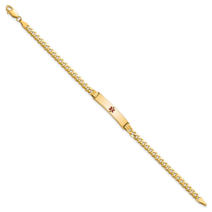 14K Medical Solid Chain/Solid Plate 26x5mm Centered Red Enamel Curb Link 8 inch ID Bracelet