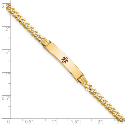 14K Medical Solid Chain/Solid Plate 26x5mm Centered Red Enamel Curb Link 8 inch ID Bracelet