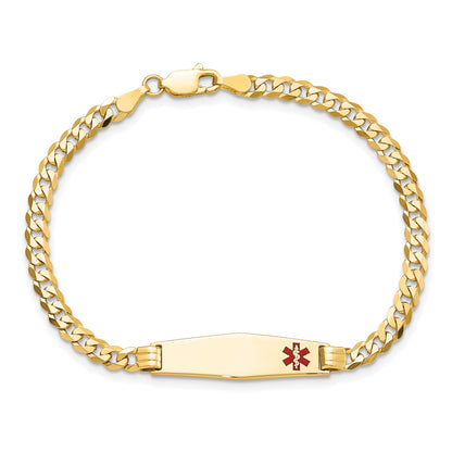 14K Medical Solid Chain/Solid Plate 26x7mm Soft Diamond Shape Off-Center Red Enamel Curb Link 8 inch ID Bracelet