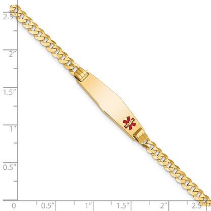 14K Medical Solid Chain/Solid Plate 26x7mm Soft Diamond Shape Off-Center Red Enamel Curb Link 8 inch ID Bracelet