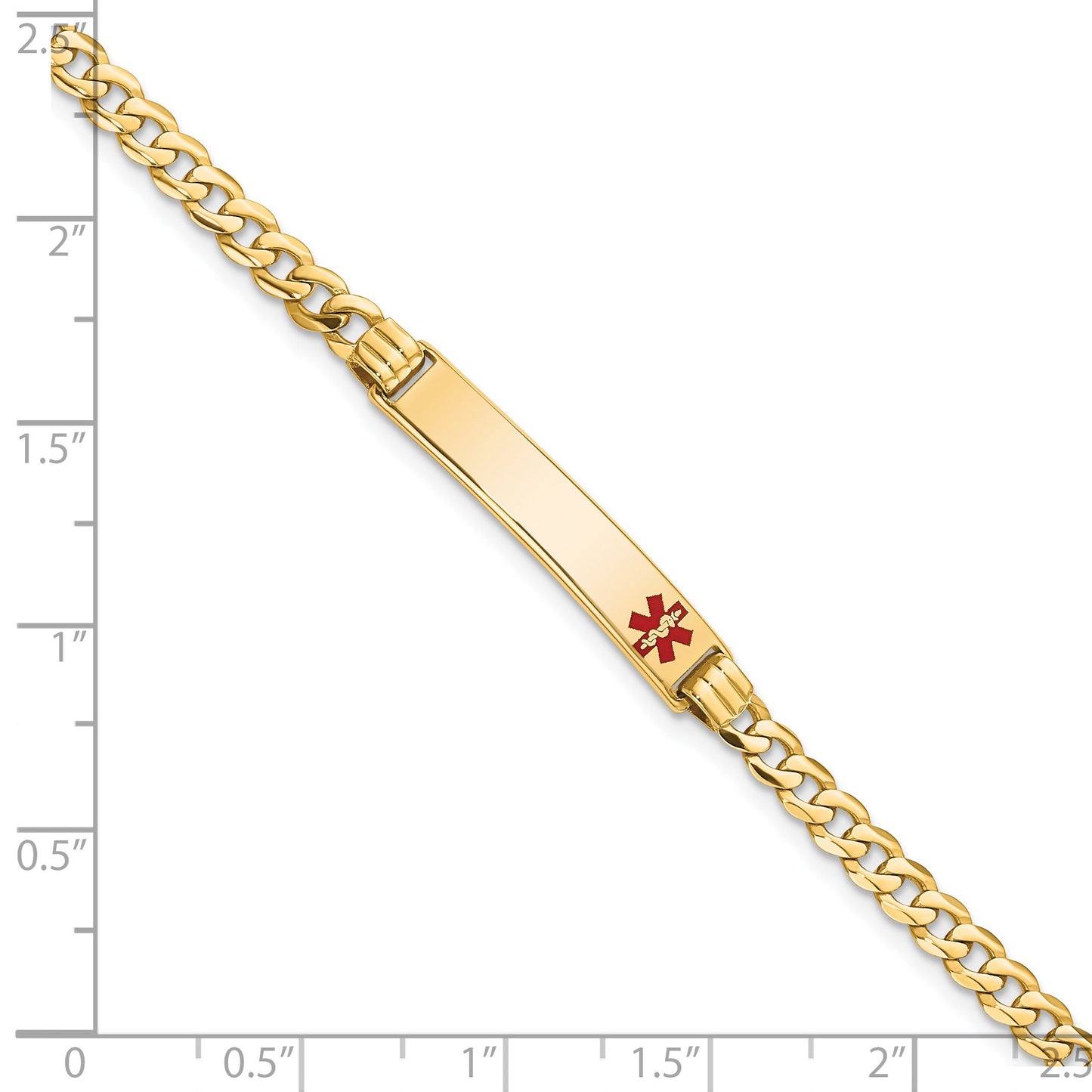 14K Medical Solid Chain/Solid Plate 26x5mm Off-Center Red Enamel Curb Link 7 inch ID Bracelet