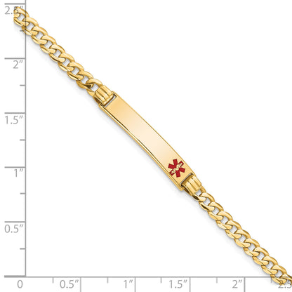 14K Medical Solid Chain/Solid Plate 26x5mm Off-Center Red Enamel Curb Link 7 inch ID Bracelet