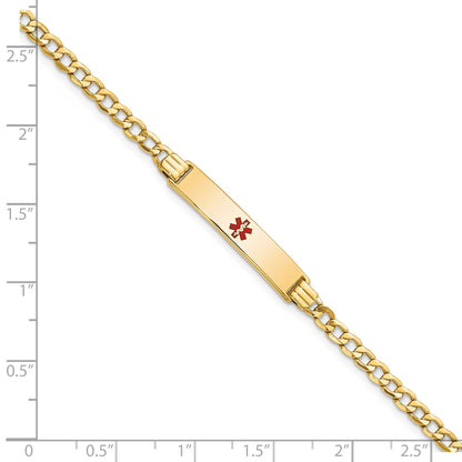 14K Medical Semi-Solid Chain/Solid Plate 26x5mm Centered Red Enamel Cuban Link 8 inch ID Bracelet