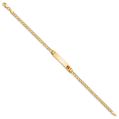 14k Medical Semi-Solid Chain/Solid Plate 26x5mm Off-Center Red Enamel Cuban Link 8 inch ID Bracelet