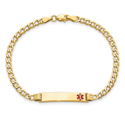 14k Medical Semi-Solid Chain/Solid Plate 26x5mm Off-Center Red Enamel Cuban Link 7 inch ID Bracelet