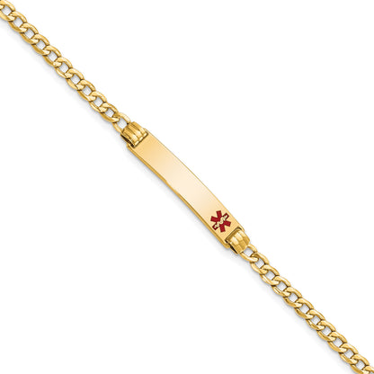 14k Medical Semi-Solid Chain/Solid Plate 26x5mm Off-Center Red Enamel Cuban Link 8 inch ID Bracelet