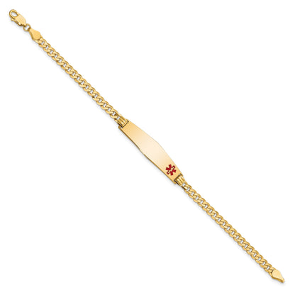 14K Medical Solid Chain/Solid Plate Soft Diamond Shape 33x8mm Off-Center Red Enamel Flat Curb Link 8 inch ID Bracelet