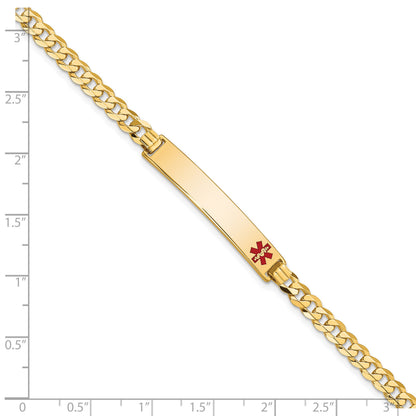 14K Medical Solid Chain/Solid Plate 33x6mm Off-Center Red Enamel Flat Curb Link 8 inch ID Bracelet