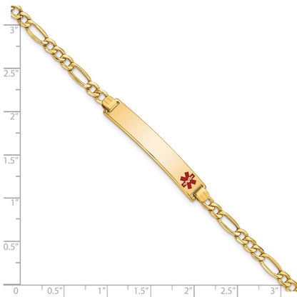 14K Medical Semi-Solid Chain/Solid Plate 35x6mm Off-Center Red Enamel Figaro Link 8 inch ID Bracelet