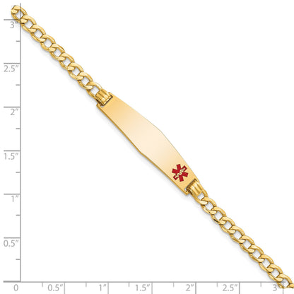 14K Medical Semi-Solid Chain/Solid Plate Soft Diamond Shape 34x8mm Off-Center Red Enamel Curb Link 7 inch ID Bracelet