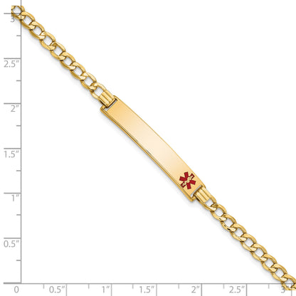 14K Medical Semi-Solid Chain/Solid Plate 35x6mm Off-Center Red Enamel Curb Link 8 inch ID Bracelet