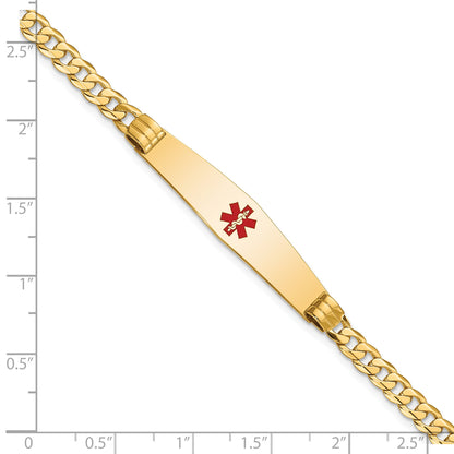 14K Medical Solid Chain/Solid Plate Soft Diamond Shape 36x9mm Centered Red Enamel Curb Link 8 inch ID Bracelet