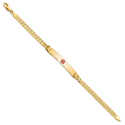 14K Medical Solid Chain/Solid Plate 37x6mm Centered Red Enamel Curb Link 7 inch ID Bracelet