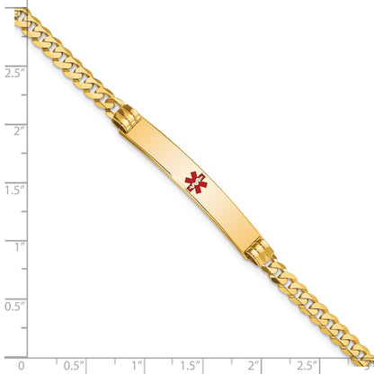 14K Medical Solid Chain/Solid Plate 37x6mm Centered Red Enamel Curb Link 8 inch ID Bracelet