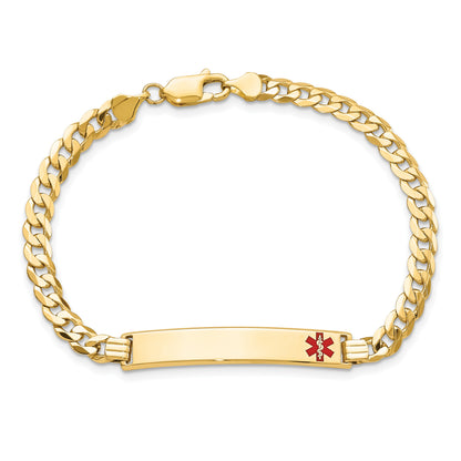 14K Medical Solid Chain/Solid Plate 37x6mm Off-Center Red Enamel Curb Link 8 inch ID Bracelet