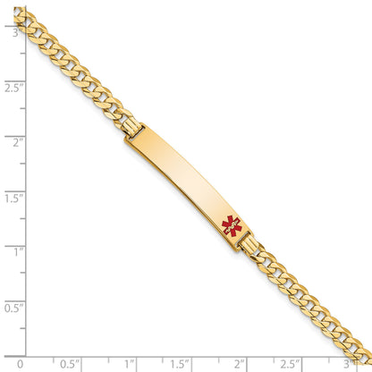 14K Medical Solid Chain/Solid Plate 37x6mm Off-Center Red Enamel Curb Link 8 inch ID Bracelet