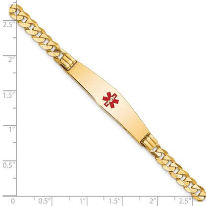 14K Medical Solid Chain/Solid Plate Soft Diamond Shape 36x9mm Centered Red Enamel Curb Link 8 inch ID Bracelet